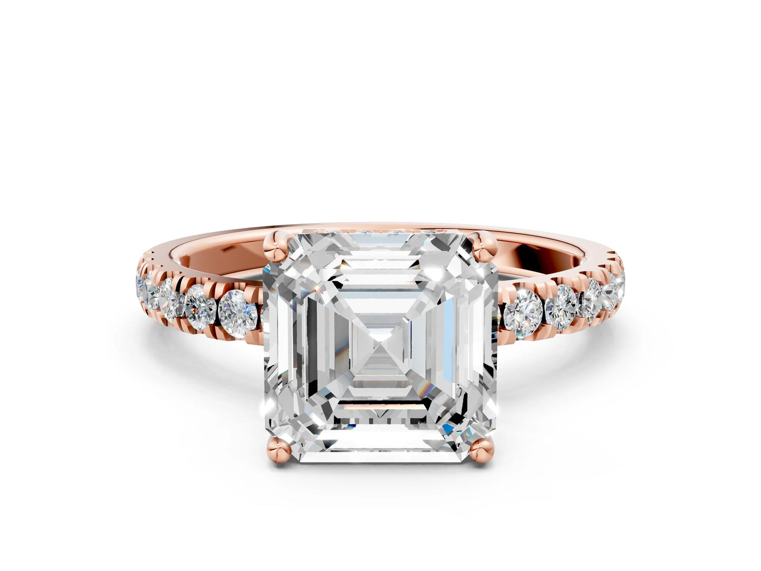 Asscher Cut Diamond Hidden Halo Engagement Ring in Rose gold with Round Pavé Band_18