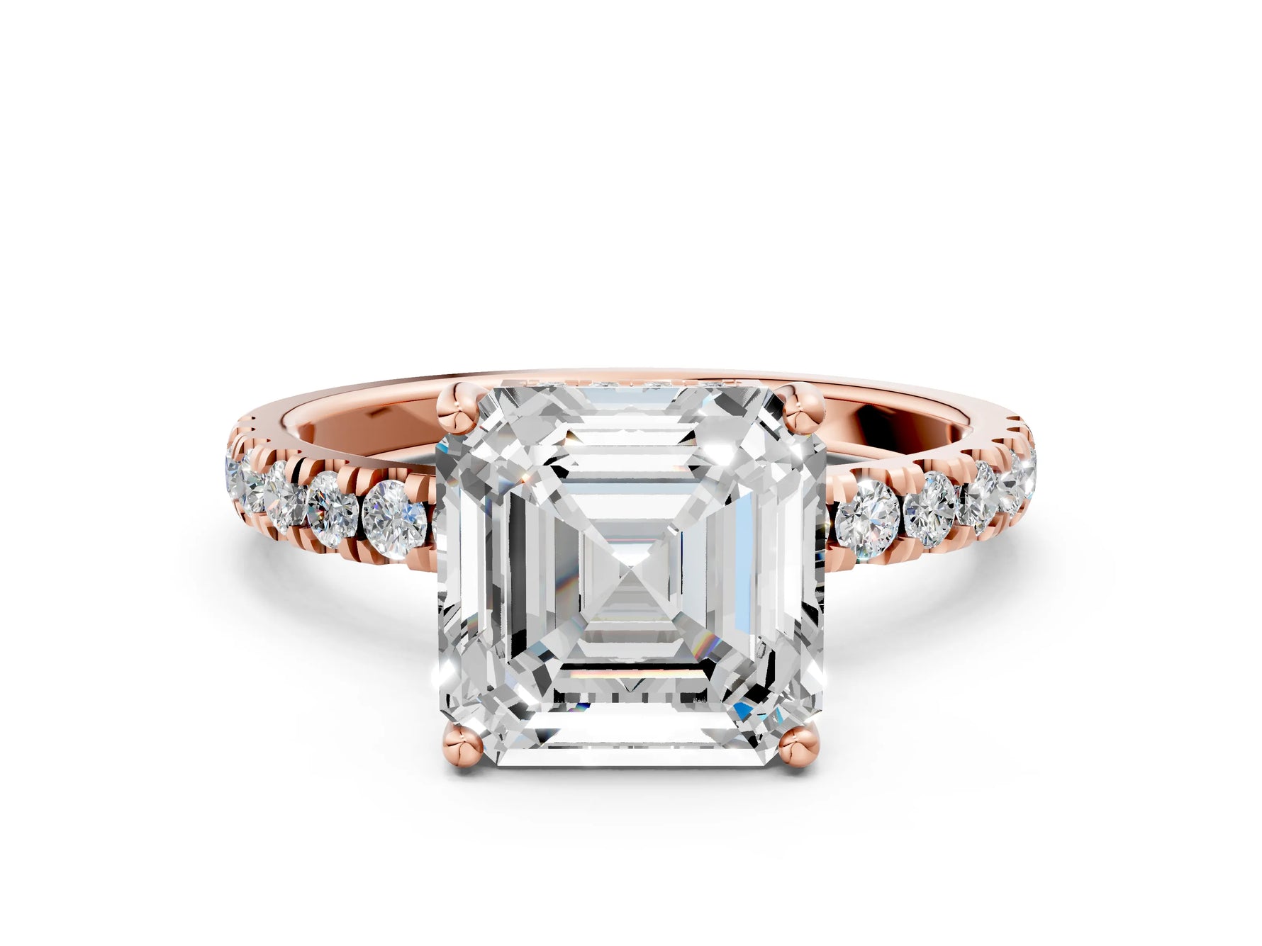 Asscher Cut Diamond Hidden Halo Engagement Ring in Rose gold with Round Pavé Band_18