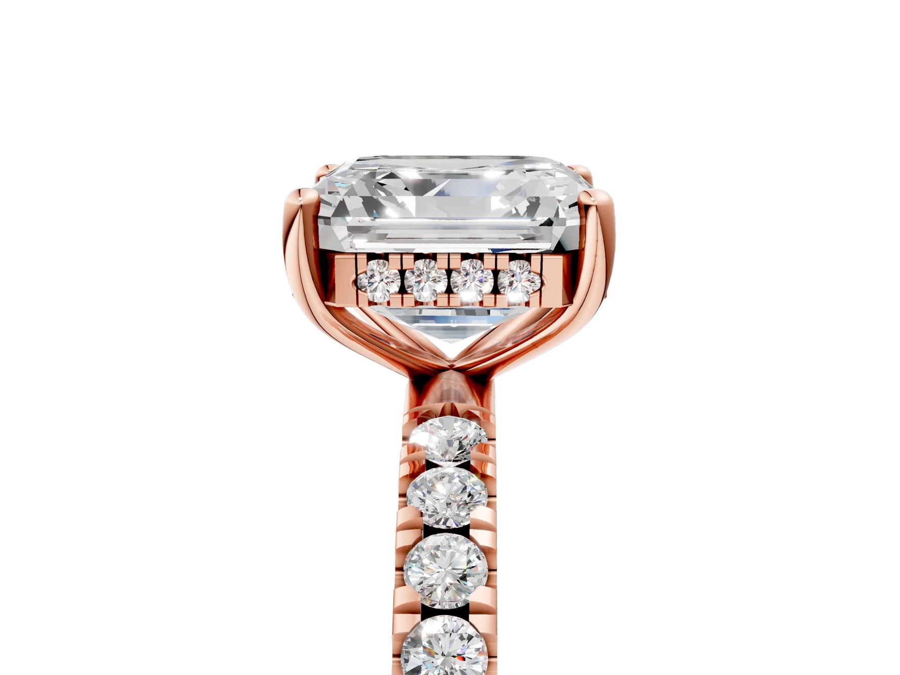 Asscher Cut Diamond Hidden Halo Engagement Ring in Rose gold with Round Pavé Band_23