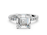 Asscher Cut Diamond Hidden Halo Engagement Ring in White gold with Round Pavé Band_18