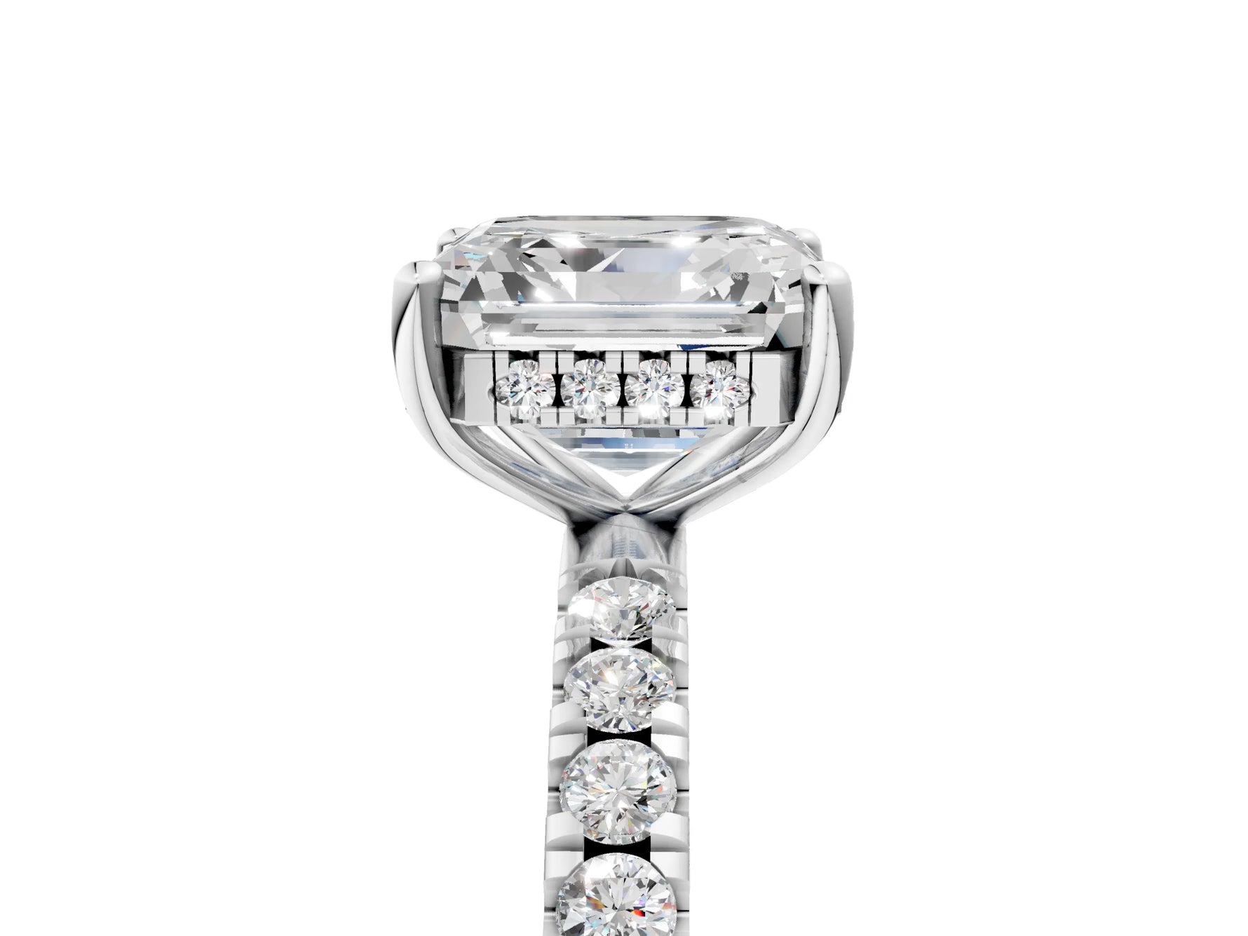 Asscher Cut Diamond Hidden Halo Engagement Ring in White gold with Round Pavé Band_23