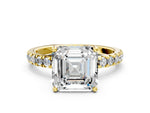Asscher Cut Diamond Hidden Halo Engagement Ring in Yellow gold with Round Pavé Band_18