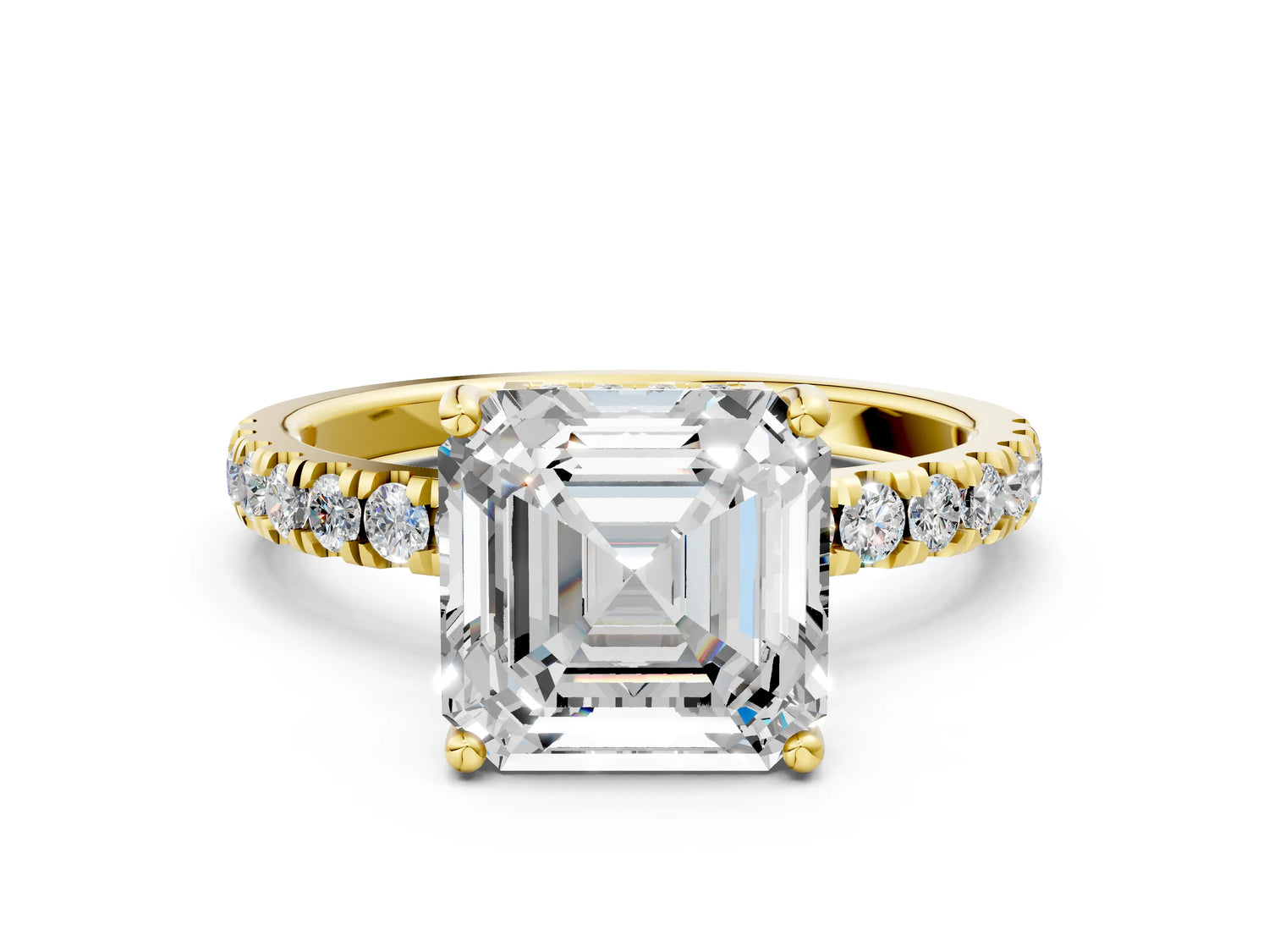 Asscher Cut Diamond Hidden Halo Engagement Ring in Yellow gold with Round Pavé Band_18
