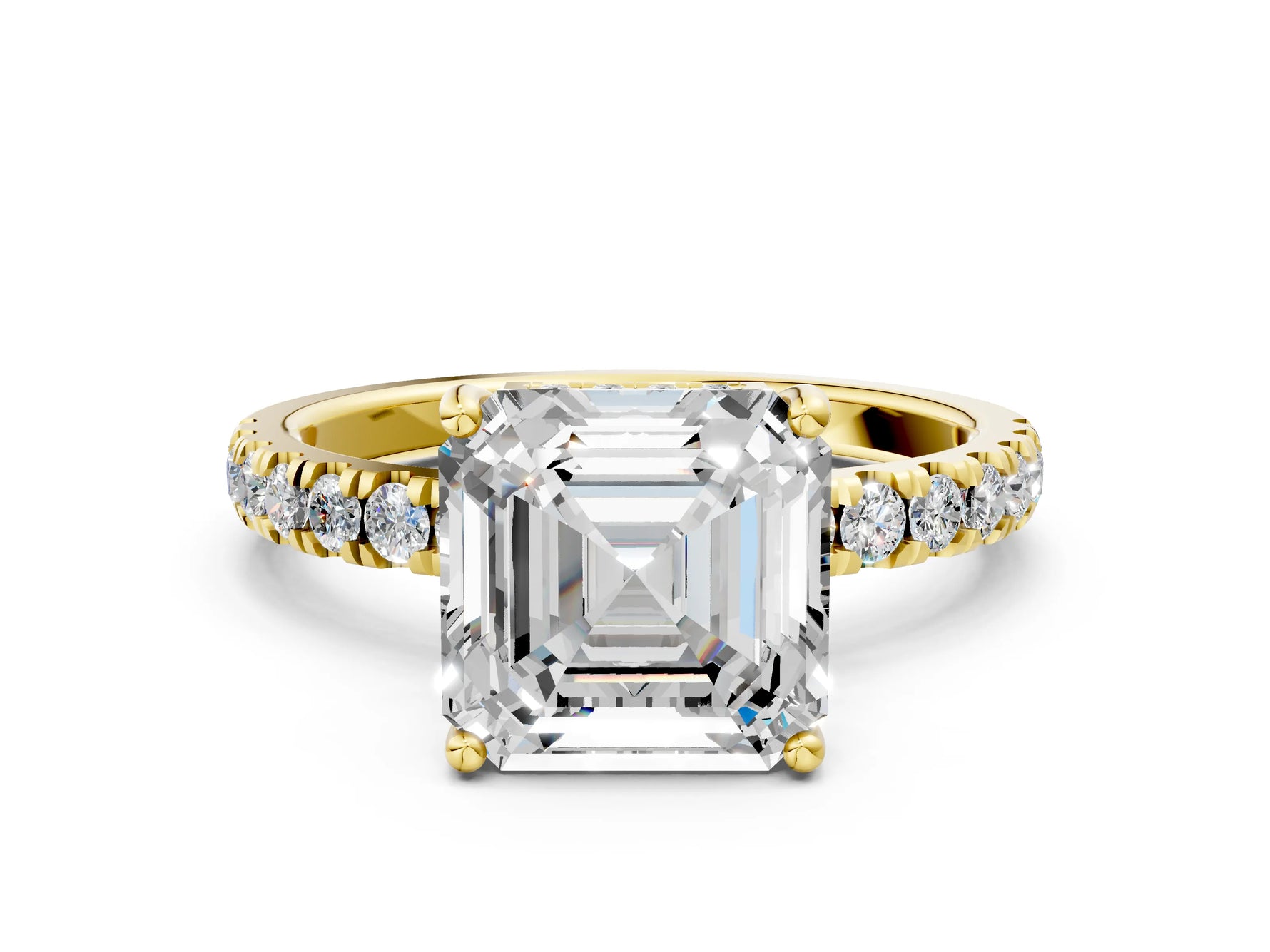 Asscher Cut Diamond Hidden Halo Engagement Ring in Yellow gold with Round Pavé Band_18
