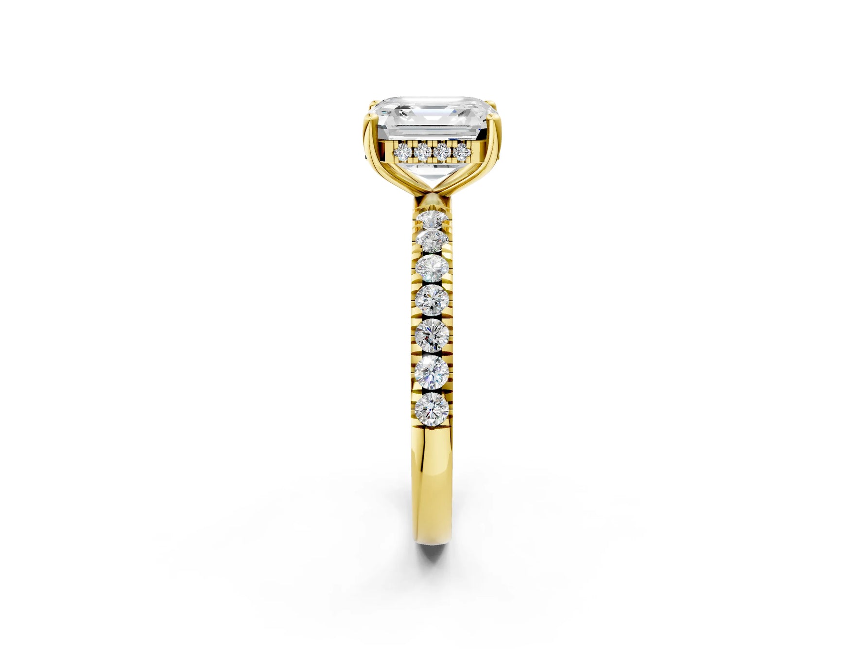 Asscher Cut Diamond Hidden Halo Engagement Ring in Yellow gold with Round Pavé Band_20