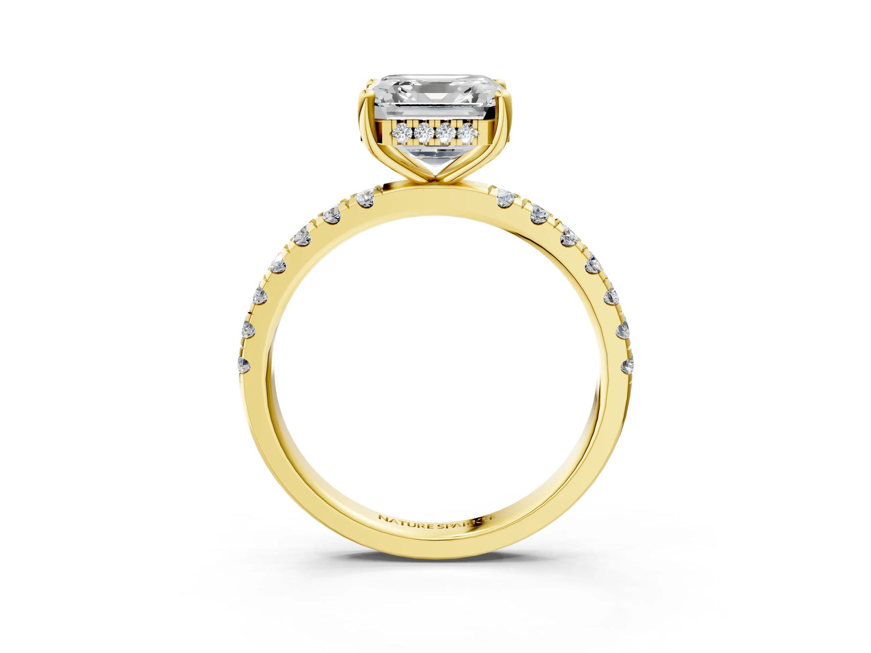 Asscher Cut Diamond Hidden Halo Engagement Ring in Yellow gold with Round Pavé Band_21