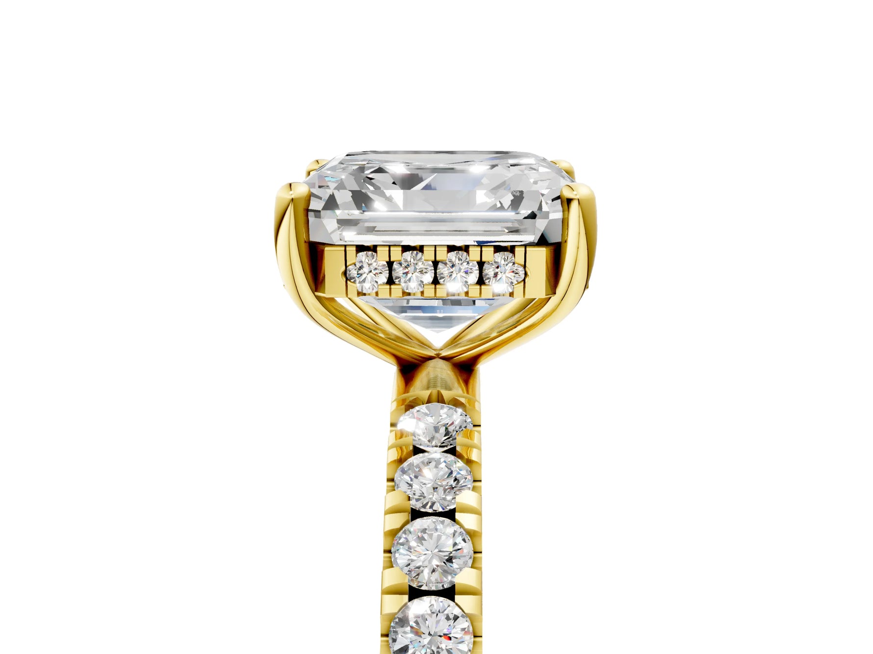 Asscher Cut Diamond Hidden Halo Engagement Ring in Yellow gold with Round Pavé Band_23