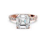 Asscher Cut Diamond Hidden Halo Solitaire Ring in Rose gold with Round Pavé Band and Prong Setting_60