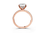 Asscher Cut Diamond Hidden Halo Solitaire Ring in Rose gold with Round Pavé Band and Prong Setting_63