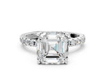 Asscher Cut Diamond Hidden Halo Solitaire Ring in White gold with Round Pavé Band and Prong Setting_60