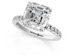 Asscher Cut Diamond Hidden Halo Solitaire Ring in White gold with Round Pavé Band and Prong Setting_61