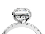 Asscher Cut Diamond Hidden Halo Solitaire Ring in White gold with Round Pavé Band and Prong Setting_64