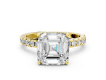 Asscher Cut Diamond Hidden Halo Solitaire Ring in Yellow gold with Round Pavé Band and Prong Setting_60
