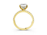 Asscher Cut Diamond Hidden Halo Solitaire Ring in Yellow gold with Round Pavé Band and Prong Setting_63