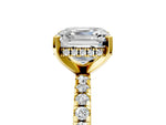 Asscher Cut Diamond Hidden Halo Solitaire Ring in Yellow gold with Round Pavé Band and Prong Setting_65