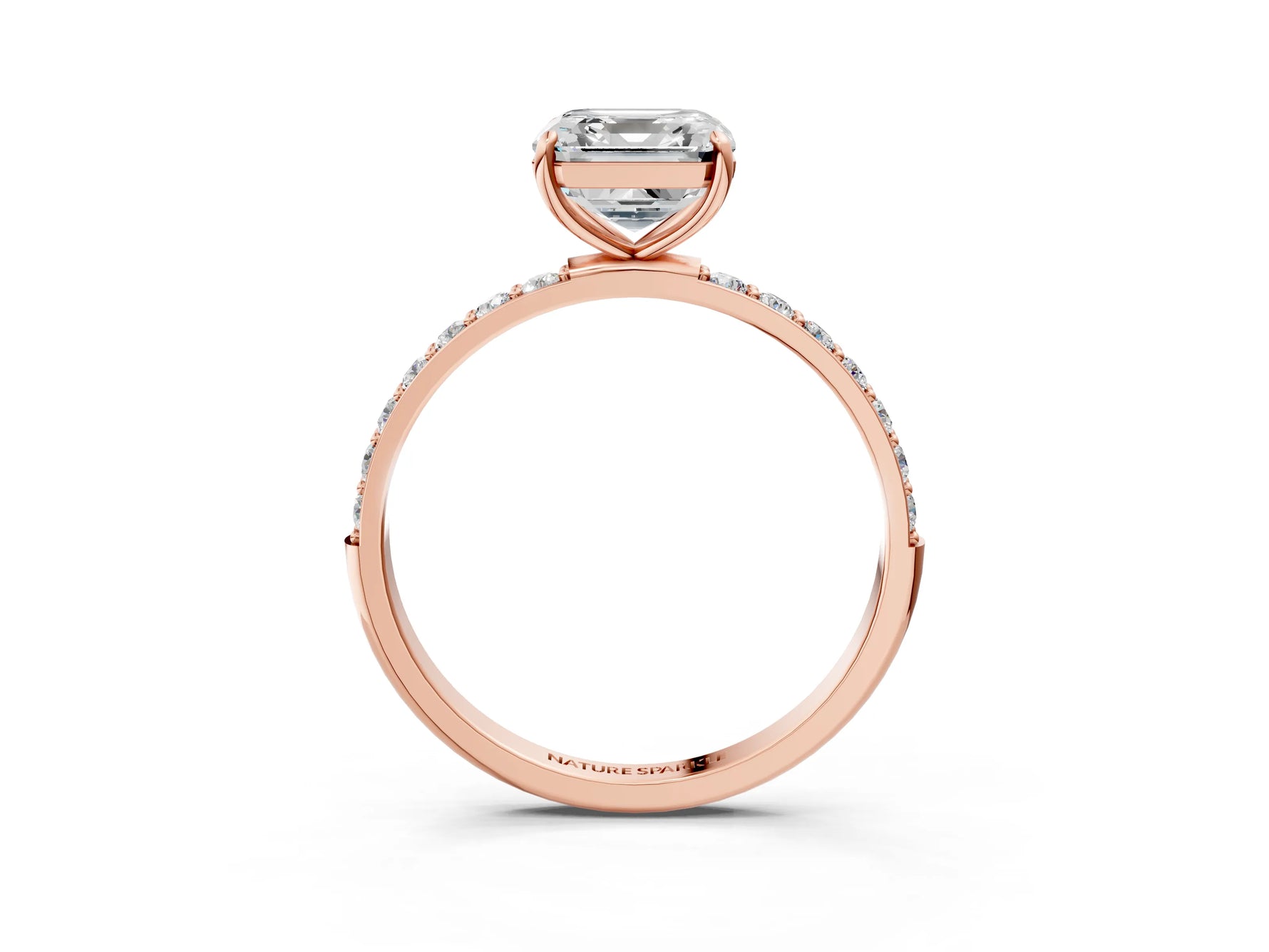 Asscher Cut Diamond Pavé Band Solitaire Ring in Rose gold with Round Accents_27