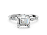 Asscher Cut Diamond Pavé Band Solitaire Ring in White gold with Round Accents_24