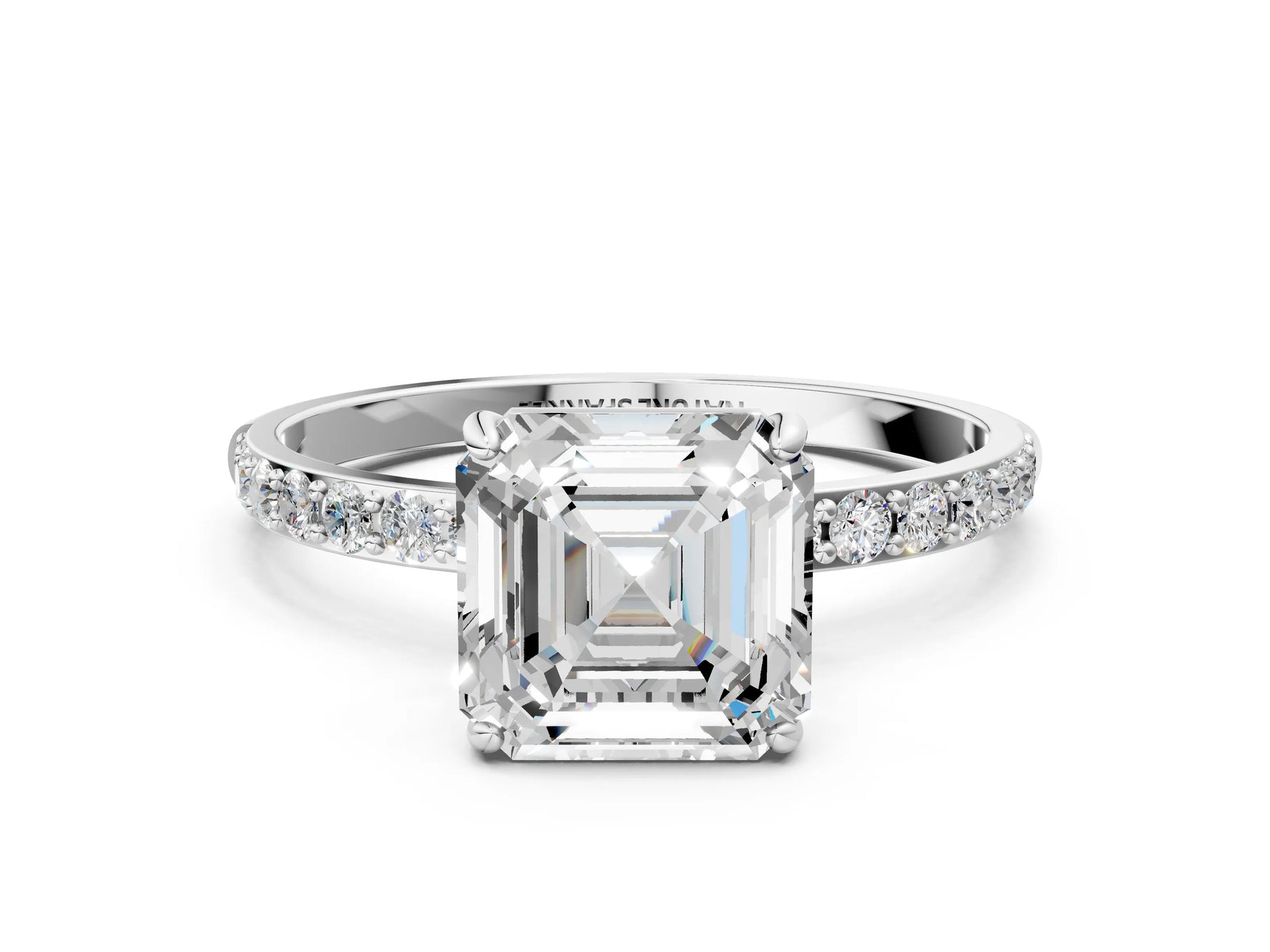 Asscher Cut Diamond Pavé Band Solitaire Ring in White gold with Round Accents_24