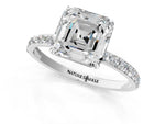 Asscher Cut Diamond Pavé Band Solitaire Ring in White gold with Round Accents_25