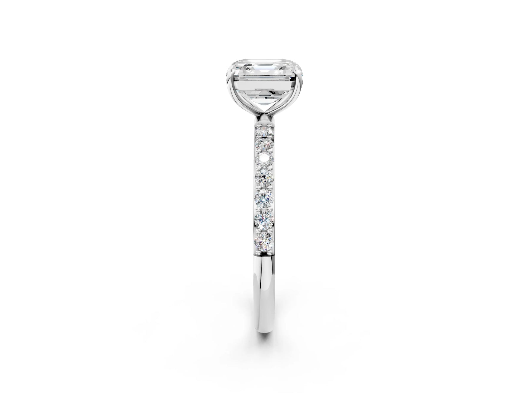 Asscher Cut Diamond Pavé Band Solitaire Ring in White gold with Round Accents_26