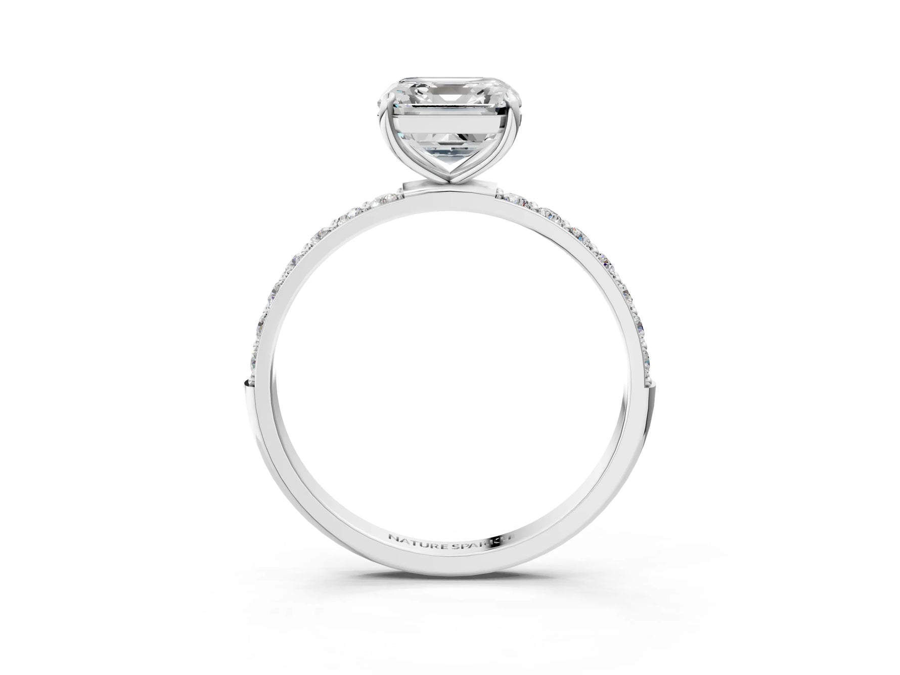 Asscher Cut Diamond Pavé Band Solitaire Ring in White gold with Round Accents_27