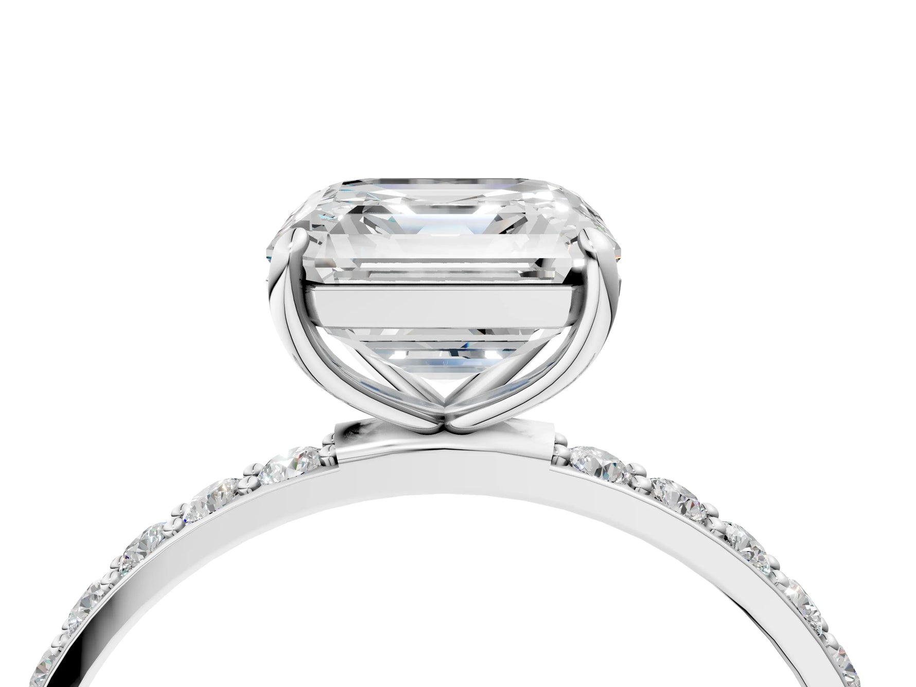 Asscher Cut Diamond Pavé Band Solitaire Ring in White gold with Round Accents_28