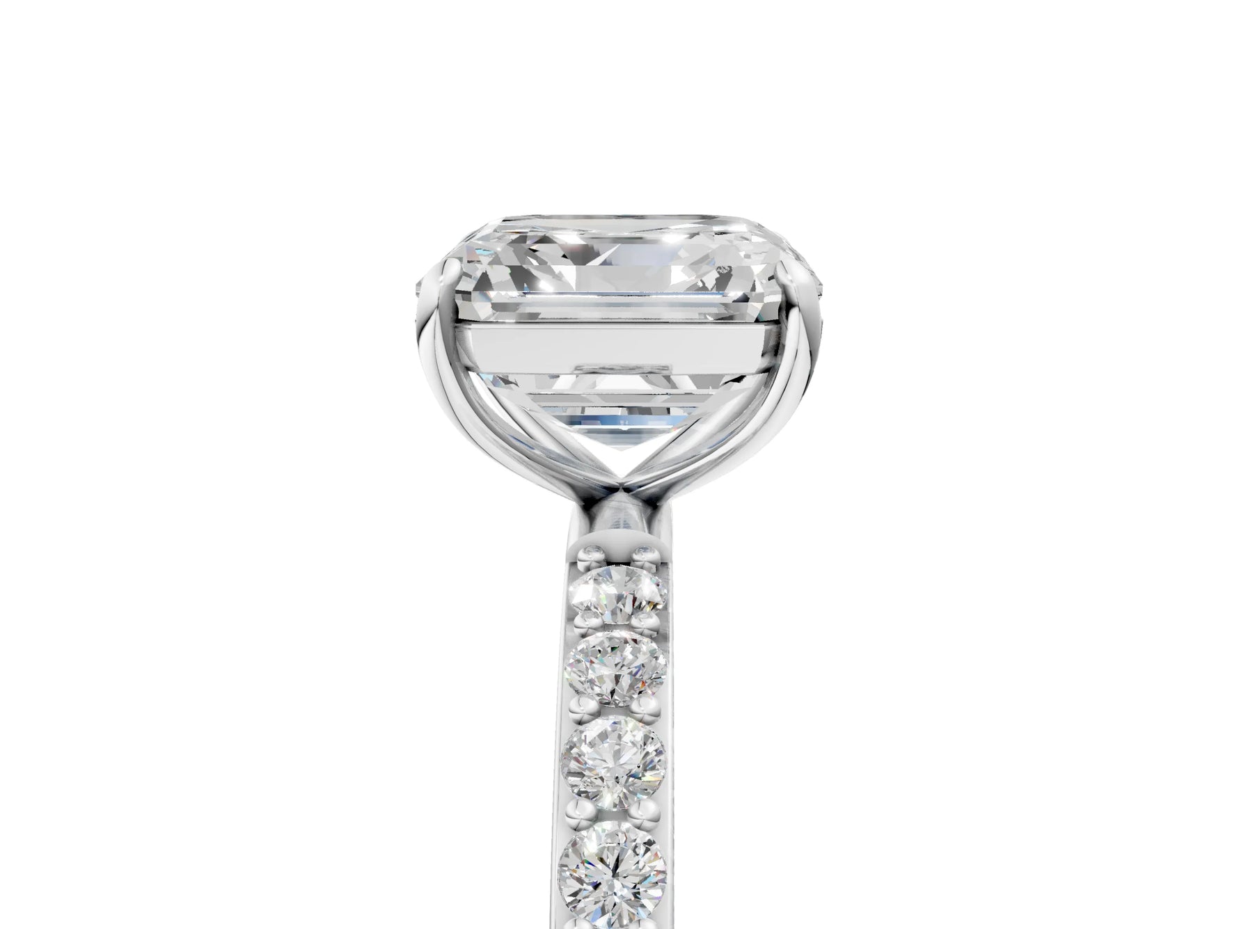 Asscher Cut Diamond Pavé Band Solitaire Ring in White gold with Round Accents_29