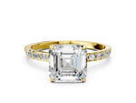 Asscher Cut Diamond Pavé Band Solitaire Ring in Yellow gold with Round Accents_24