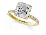 Asscher Cut Diamond Pavé Band Solitaire Ring in Yellow gold with Round Accents_25