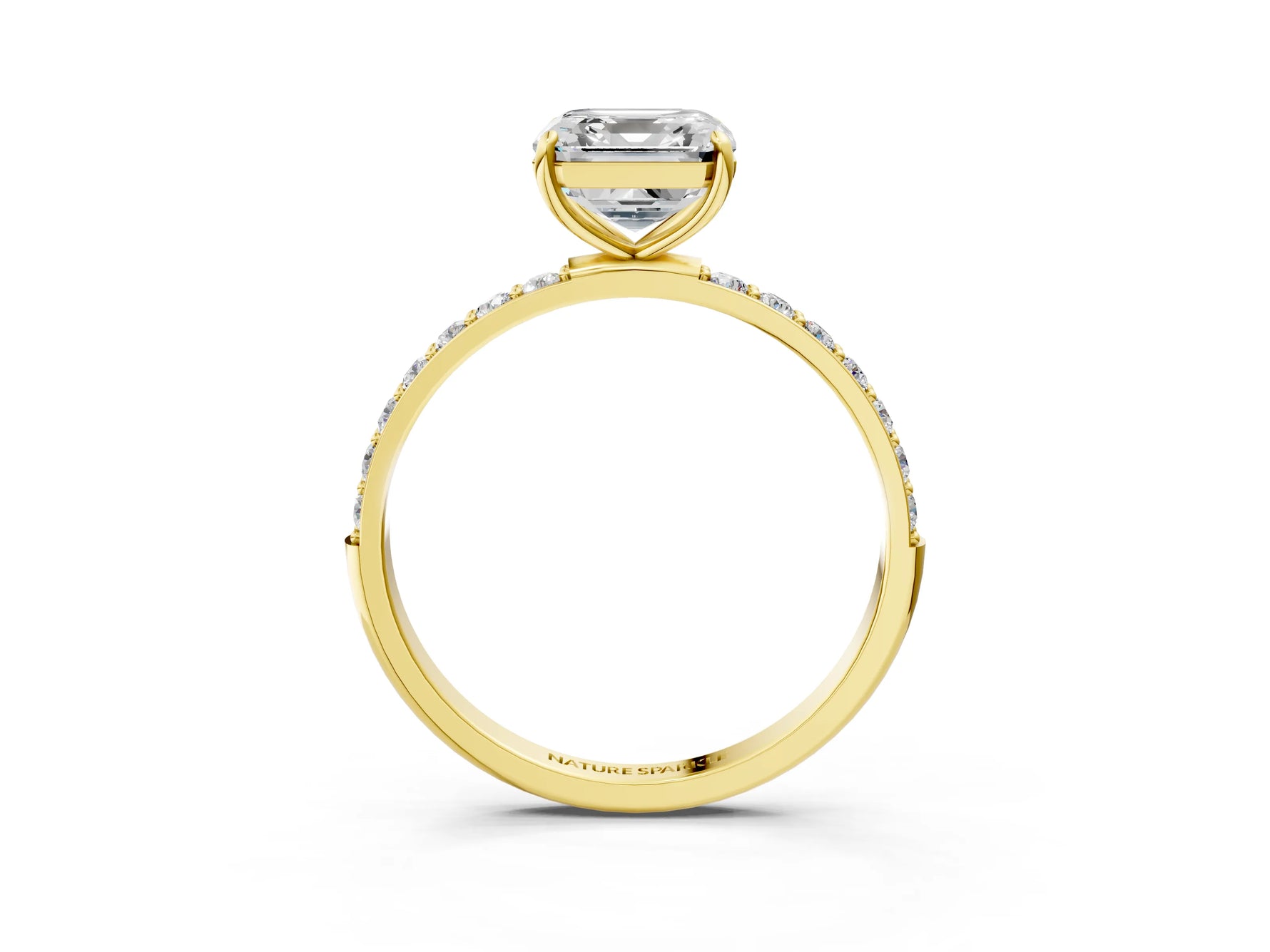 Asscher Cut Diamond Pavé Band Solitaire Ring in Yellow gold with Round Accents_27