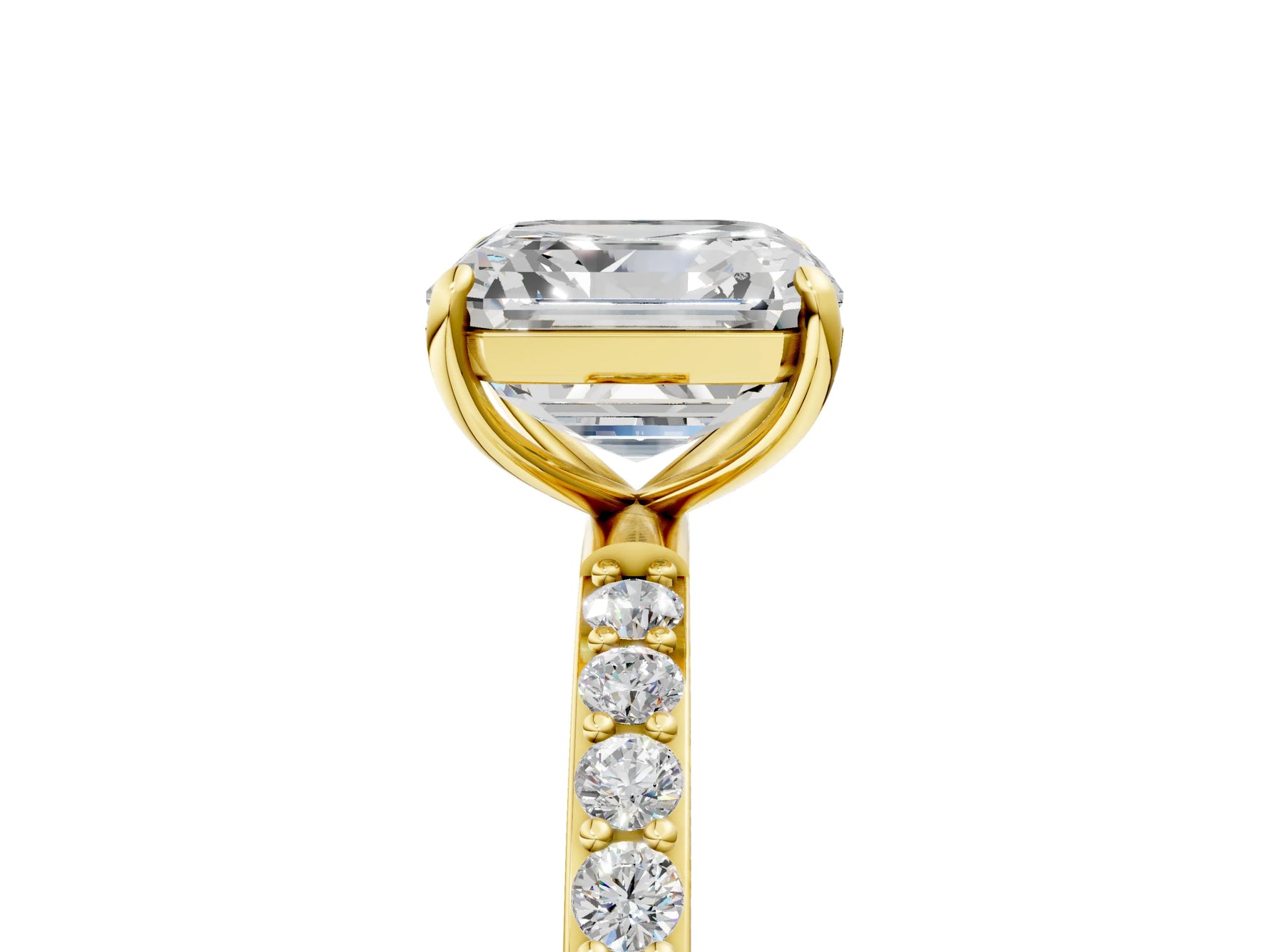 Asscher Cut Diamond Pavé Band Solitaire Ring in Yellow gold with Round Accents_29