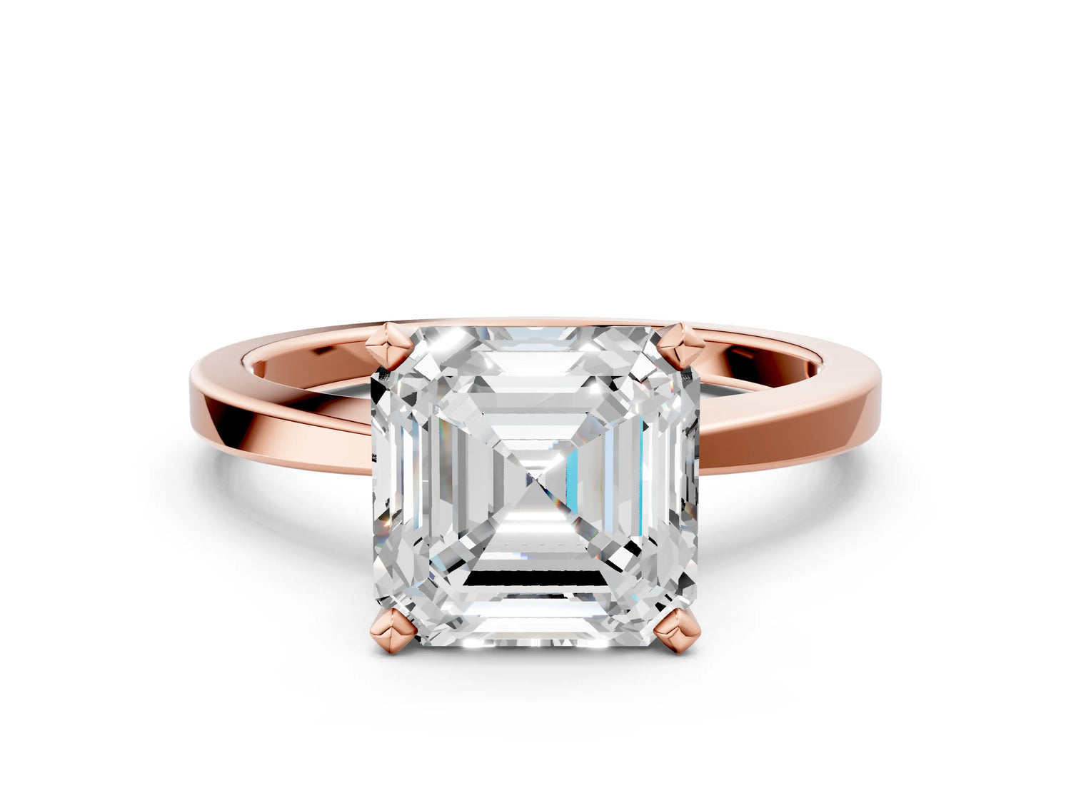 Asscher Cut Diamond Solitaire Engagement Ring in Rose gold with Prong Setting_18