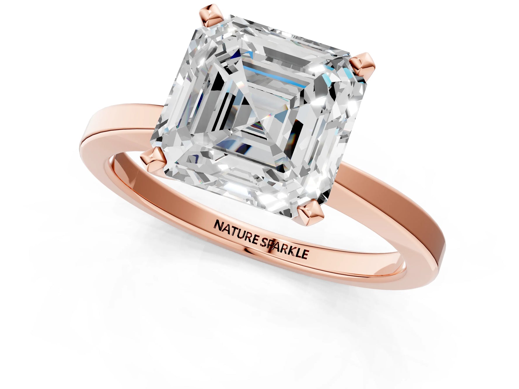 Asscher Cut Diamond Solitaire Engagement Ring in Rose gold with Prong Setting_19