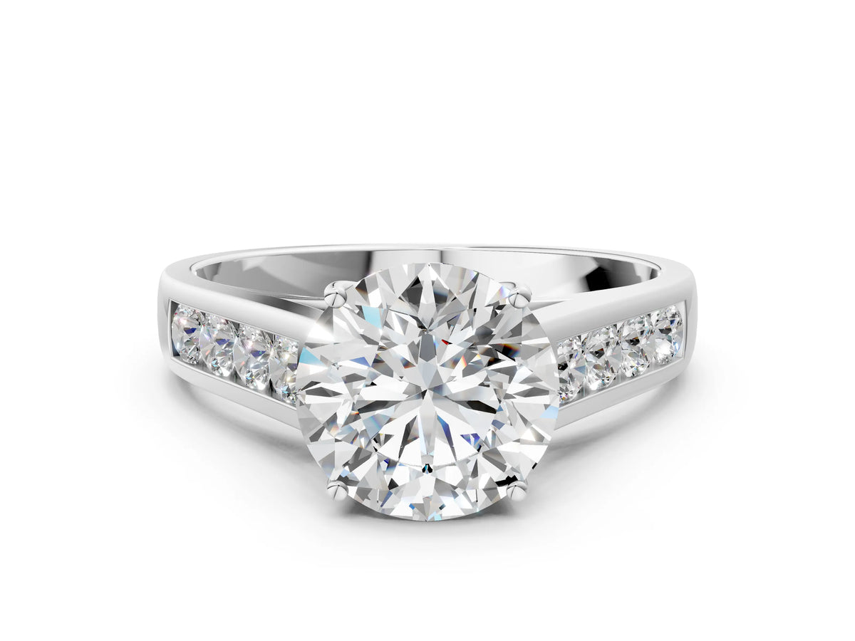 Asscher Cut Diamond Solitaire Engagement Ring in Silver with Channel-Set Band and Prong Setting