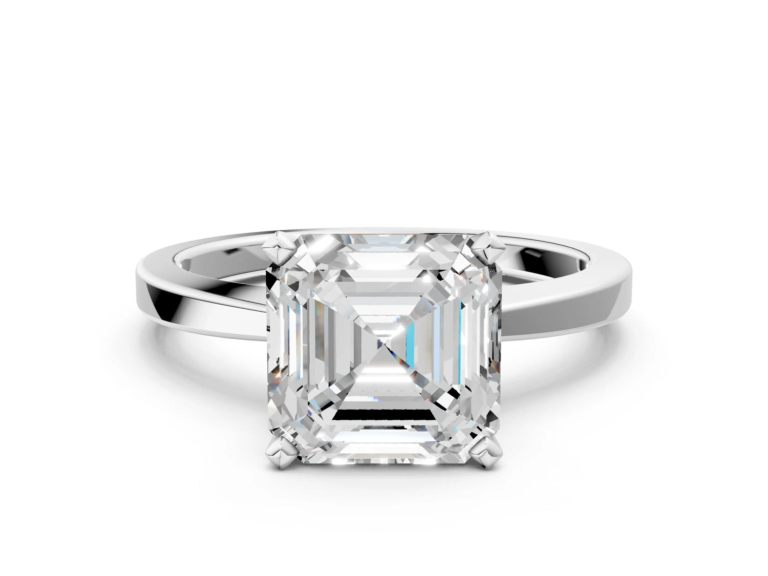 Asscher Cut Diamond Solitaire Engagement Ring in White gold with Prong Setting_18