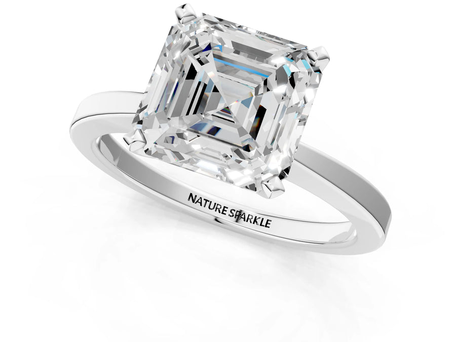 Asscher Cut Diamond Solitaire Engagement Ring in Platinum with Prong Setting