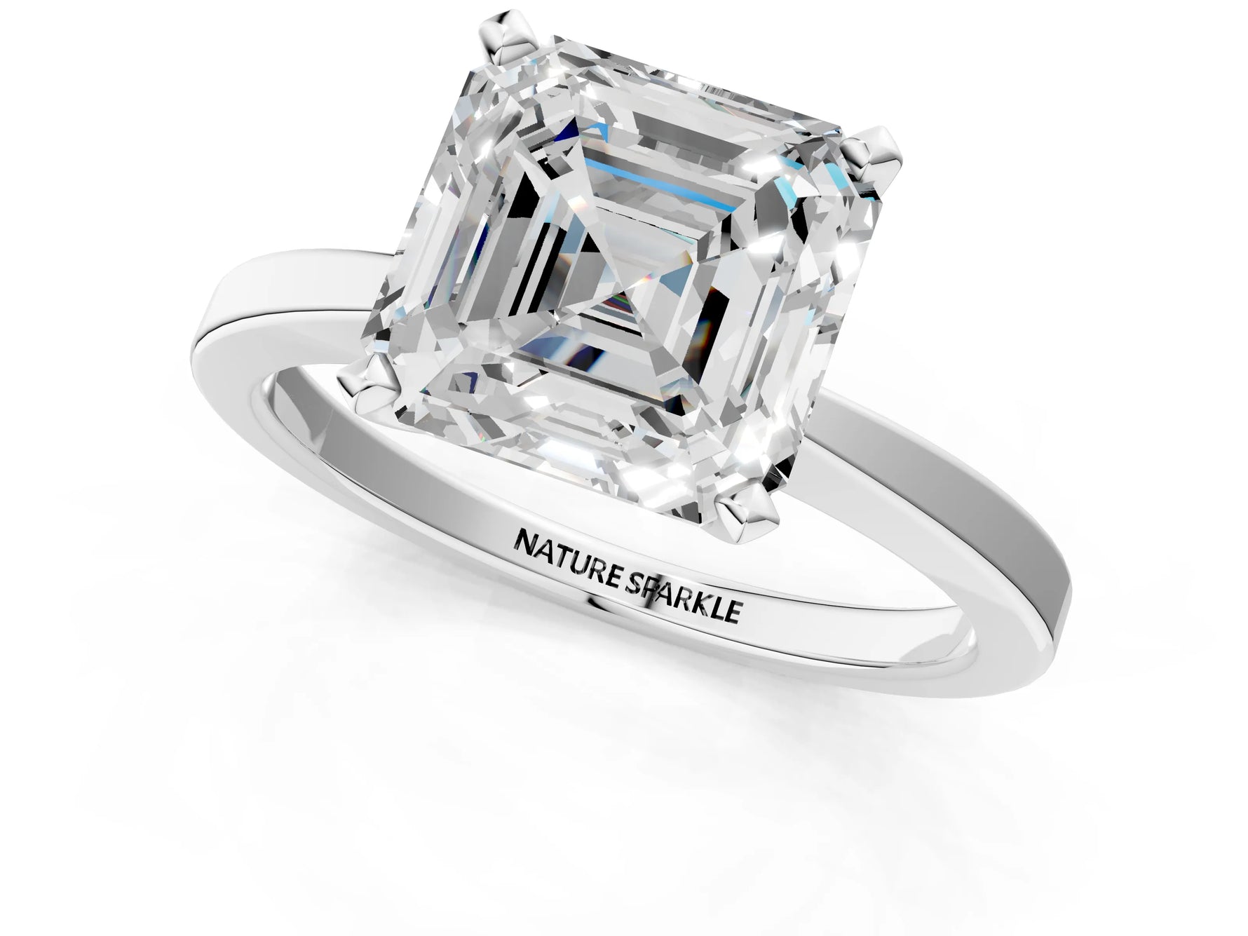 Asscher Cut Diamond Solitaire Engagement Ring in White gold with Prong Setting_19