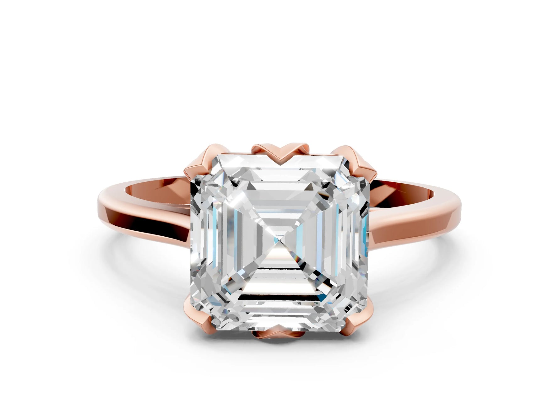 Asscher Cut Diamond Solitaire Ring in Rose gold with Flower Prong Setting_18