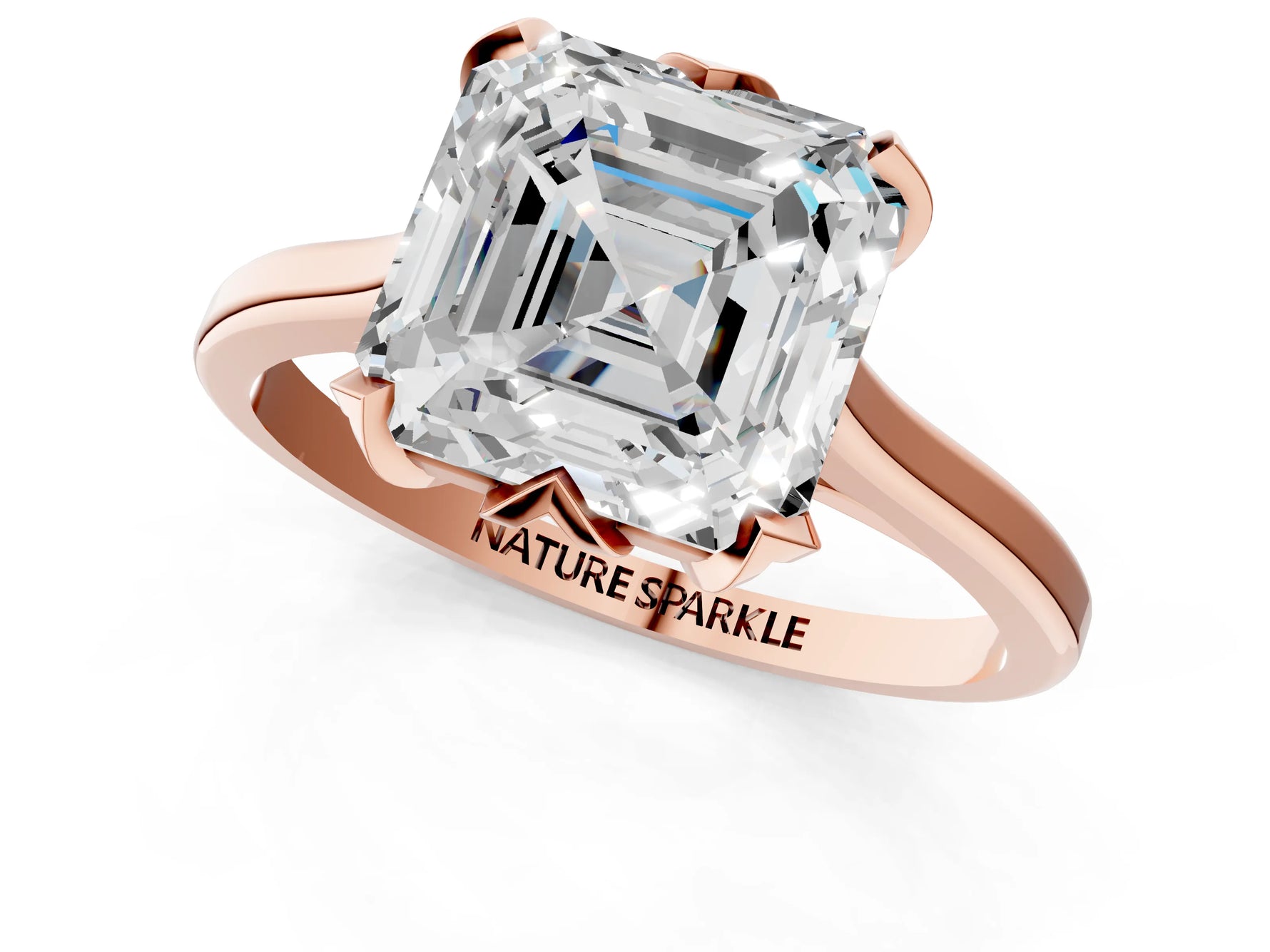 Asscher Cut Diamond Solitaire Ring in Rose gold with Flower Prong Setting_19