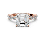Asscher Cut Diamond Solitaire Ring in Rose gold with Pear and Round Cluster Band_12
