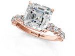 Asscher Cut Diamond Solitaire Ring in Rose gold with Pear and Round Cluster Band_13