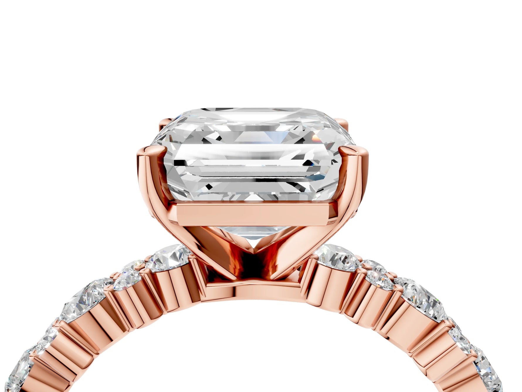 Asscher Cut Diamond Solitaire Ring in Rose gold with Pear and Round Cluster Band_16