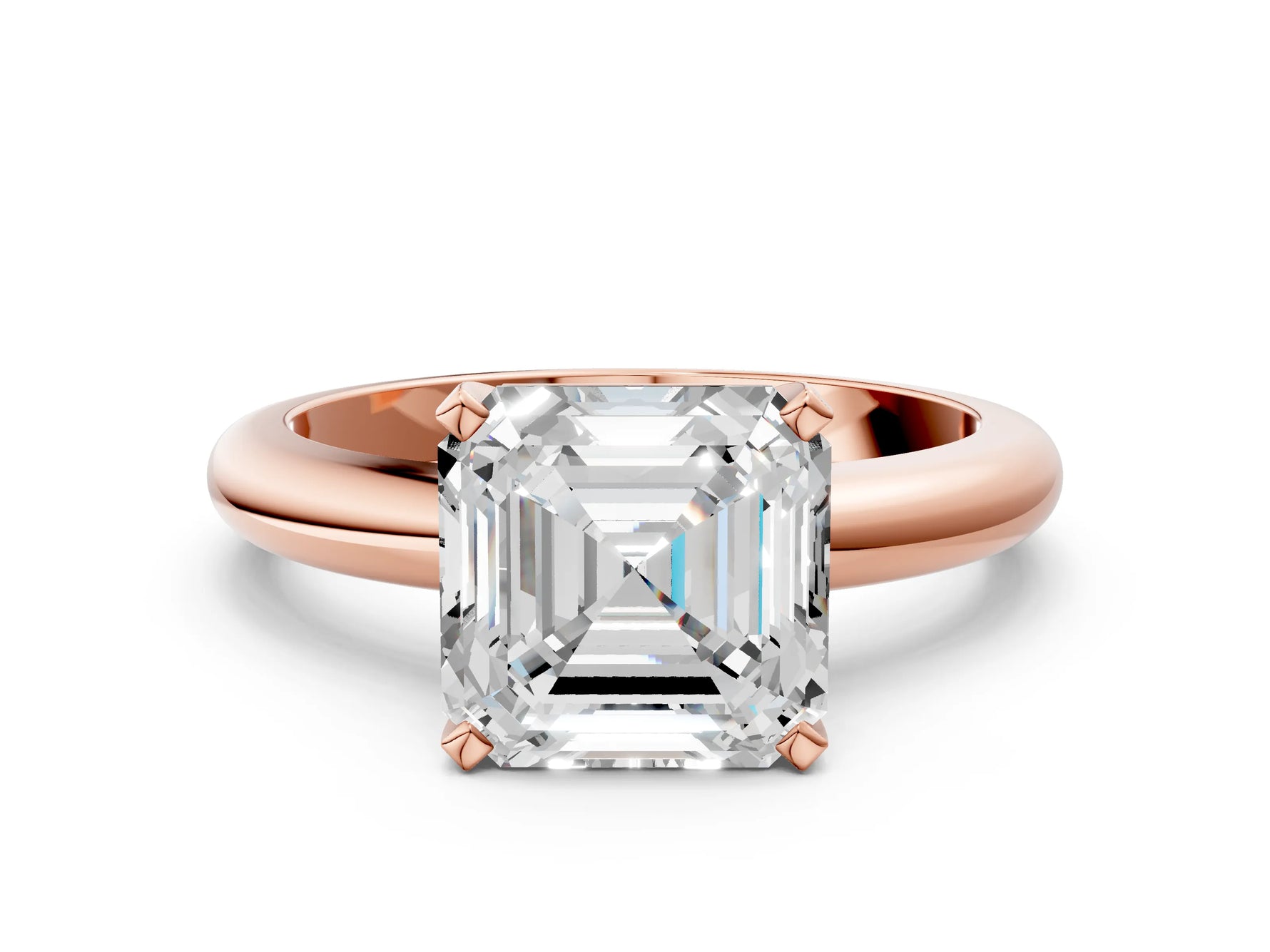 Asscher Cut Diamond Solitaire Ring in Rose gold with Prong Setting and Rounded Band_18