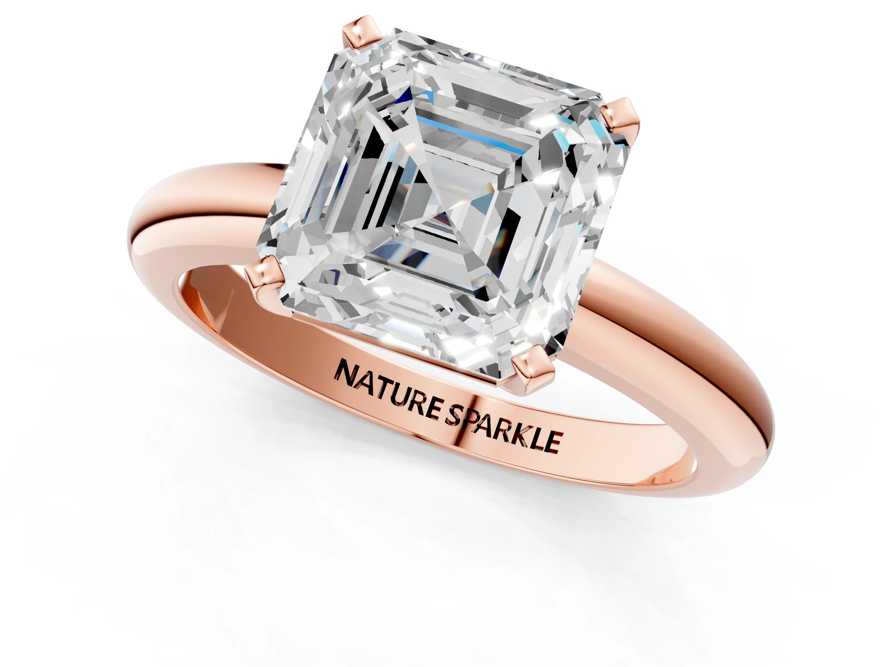 Asscher Cut Diamond Solitaire Ring in Rose gold with Prong Setting and Rounded Band_19