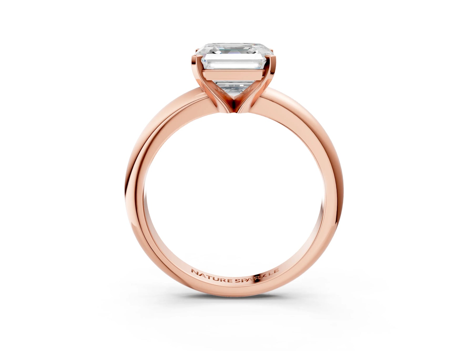Asscher Cut Diamond Solitaire Ring in Rose gold with Prong Setting and Rounded Band_21