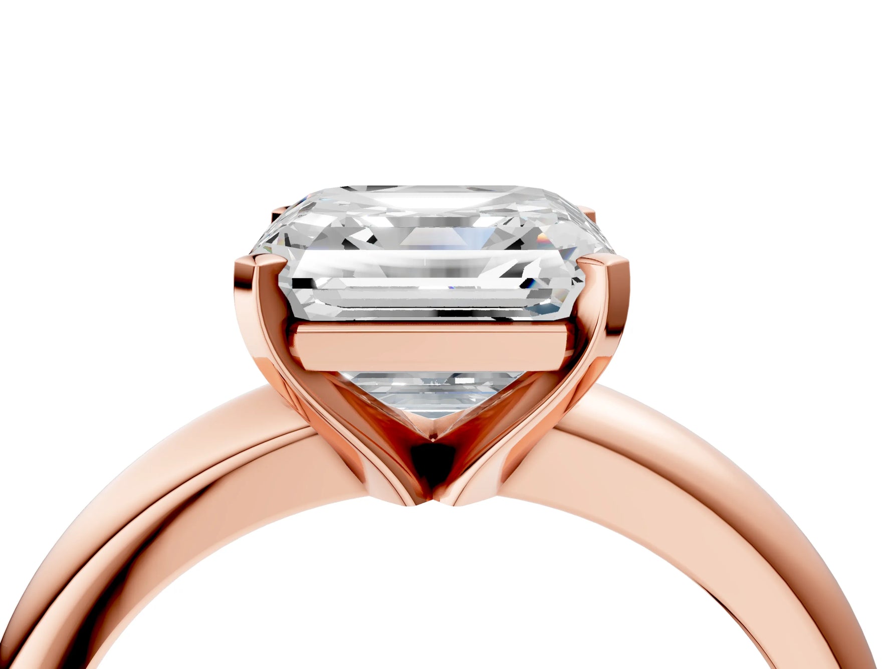 Asscher Cut Diamond Solitaire Ring in Rose gold with Prong Setting and Rounded Band_22