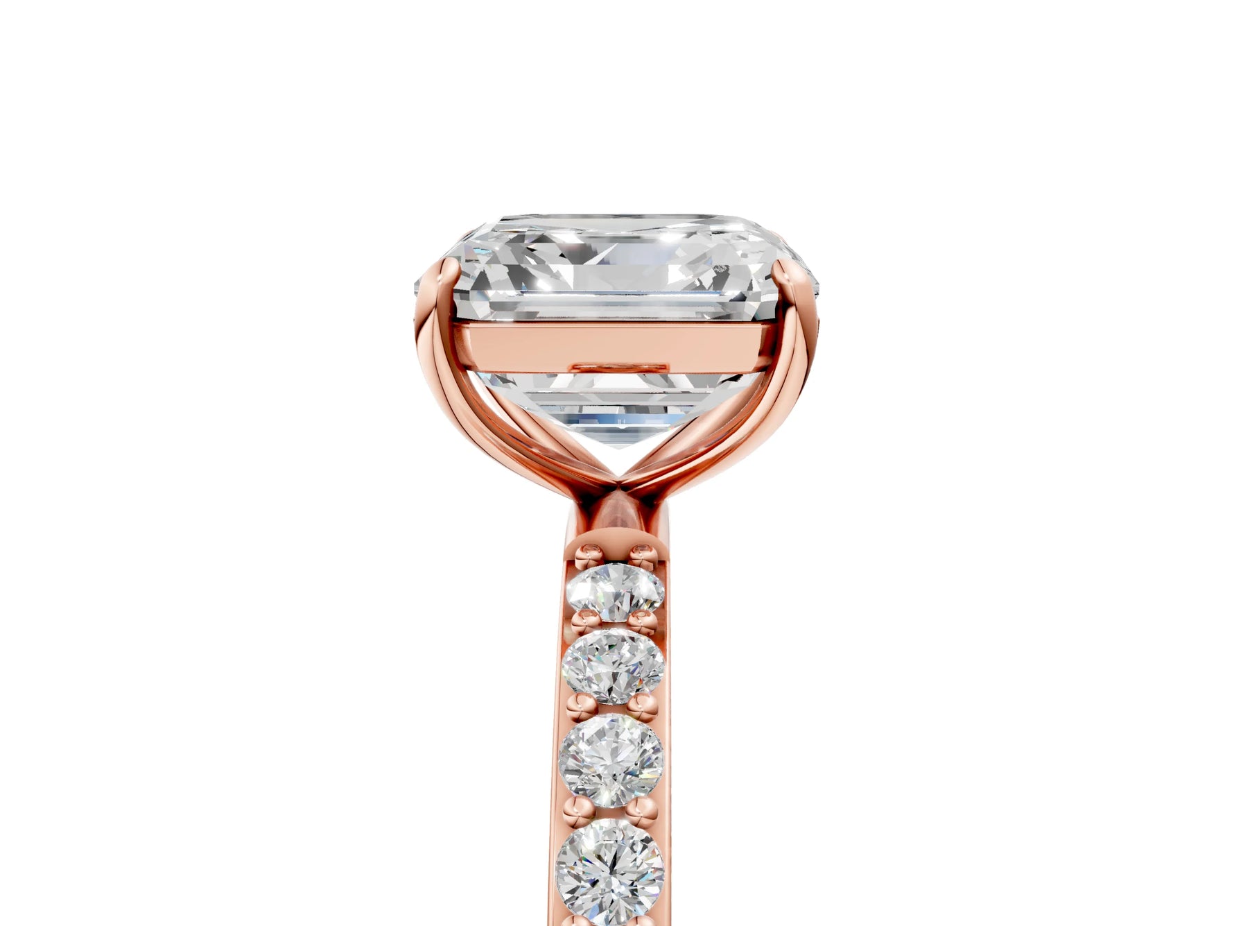 Asscher Cut Diamond Solitaire Ring in Rose gold with Round Pavé Band_11