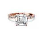 Asscher Cut Diamond Solitaire Ring in Rose gold with Round Pavé Band_30