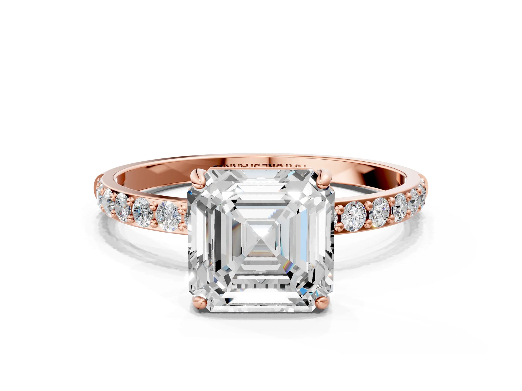 Asscher Cut Diamond Solitaire Ring in Rose gold with Round Pavé Band_30