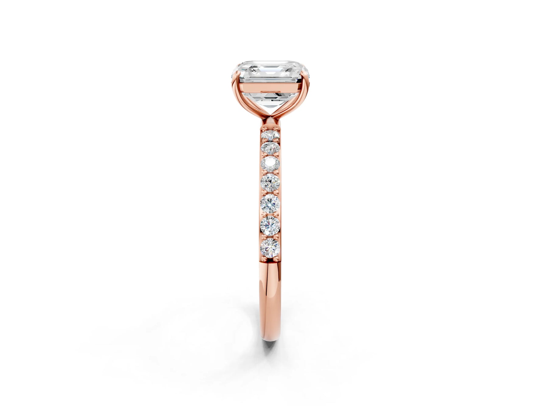 Asscher Cut Diamond Solitaire Ring in Rose gold with Round Pavé Band_32
